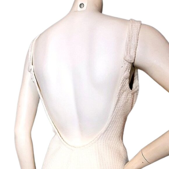 1970s True Vintage White One Piece Knit Swimsuit With A Plunging Open Front - Picture 5 of 13